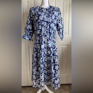Women's Hunter's Run Dress Vintage 1980's Shoulder Pads Blue Floral Long Sz Med.